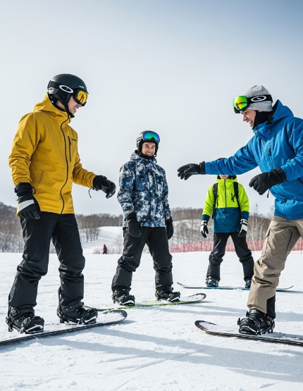 早餐時光→集合前往雪場試裝→分組上課 (五小時課程)→外出用餐